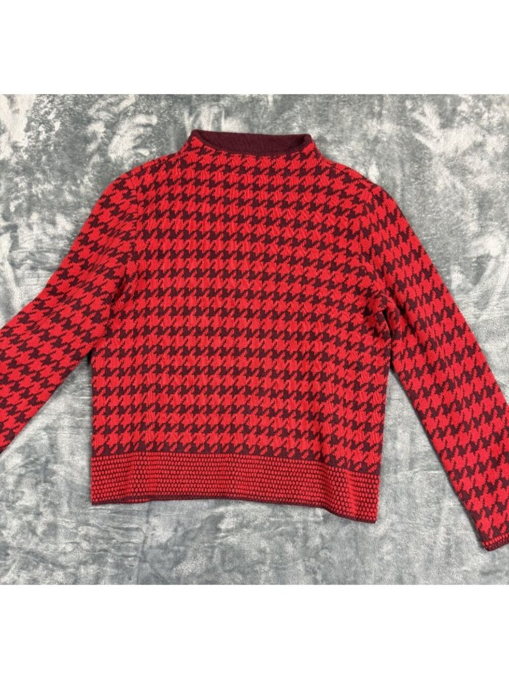 Ann Taylor XL Red & Black Houndstooth Knit Sweater Top